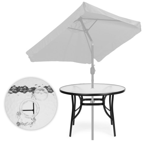 Stolik ogrodowy okrągły 105 cm na taras ogród balkon szkło hartowane otwór na parasol MultiGarden