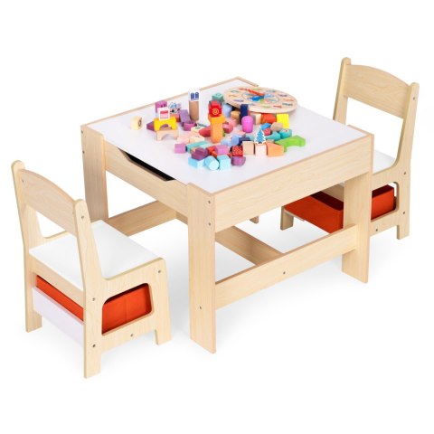 Zestaw mebli dla dzieci stolik + 2 krzesła tablica kredowa ECOTOYS