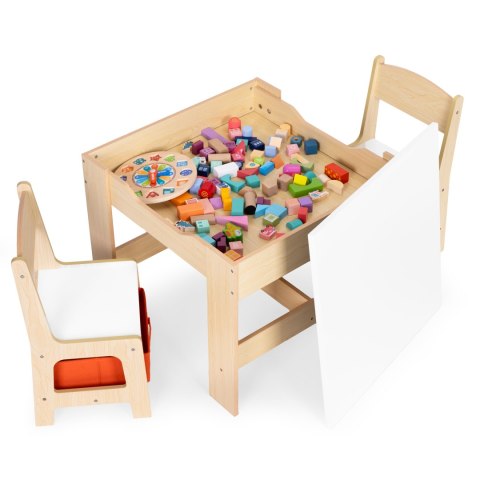 Zestaw mebli dla dzieci stolik + 2 krzesła tablica kredowa ECOTOYS