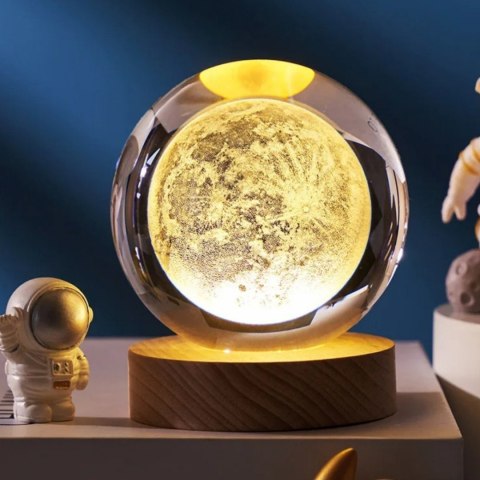Szklana Kula 3D Księżyc- Lampa Nocna LED USB - Gadżet na Biurko - KKS