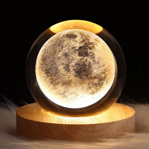 Szklana Kula 3D Księżyc- Lampa Nocna LED USB - Gadżet na Biurko - KKS