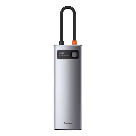 Hub Baseus Metal Gleam 8w1 USB-C - USB-C PD 100W 1x HDMI 4K 30Hz 1x czytnik kart SD i microSD 3x USB-A 3.2 1xRJ45 - szary