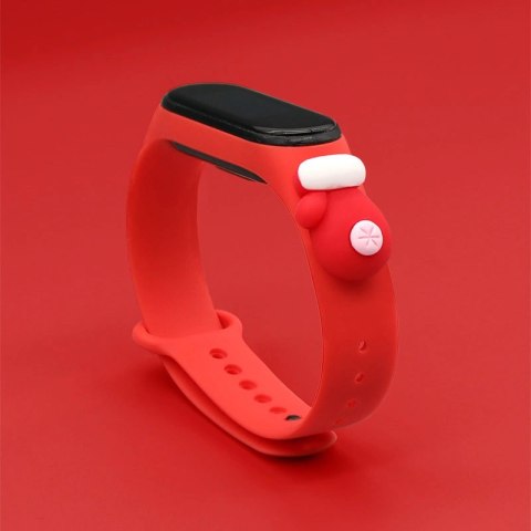 Opaska Strap Xmas do Xiaomi Mi Band 5 / 6 świąteczny silikonowy pasek bransoletka z rękawiczką - czerwona