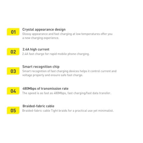 Baseus Crystal Shine Series kabel przewód USB do szybkiego ładowania i transferu danych USB Typ A - Lightning 2,4A 2m czarny (CA