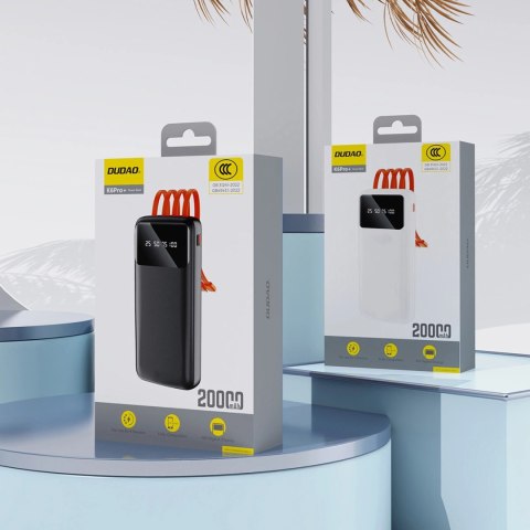 Dudao K6Pro uniwersalny powerbank 10000mAh z kablem USB, USB Typ C, Lightning biały (K6Pro-white)
