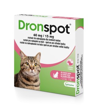 VETOQUINOL Dronspot krople odrobaczające spot-on dla średnich kotów 2,5-5 kg (2 x 0,7 ml)