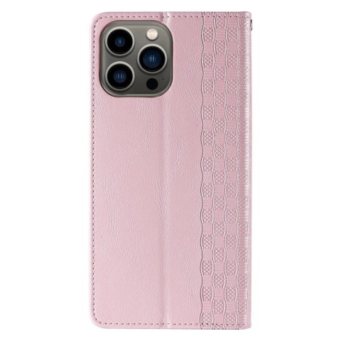 Magnet Strap Case etui iPhone 14 Plus pokrowiec z klapką portfel mini smycz podstawka różowe