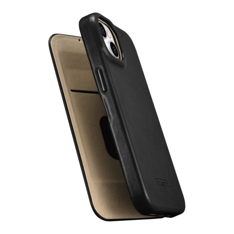 ICarer CE Oil Wax Premium Leather Folio Case skórzane etui iPhone 14 Plus z klapką magnetyczne MagSafe czarny (AKI14220707-BK)
