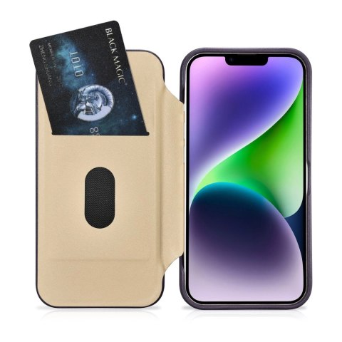 ICarer CE Premium Leather Folio Case skórzane etui iPhone 14 Plus z klapką magnetyczne MagSafe ciemnofioletowy (WMI14220715-DP)