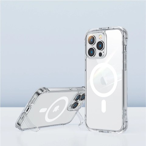 Joyroom Magnetic Defender magnetyczne etui do iPhone 14 Plus pancerny pokrowiec z haczykami podstawką przezroczysty (kompatybiln