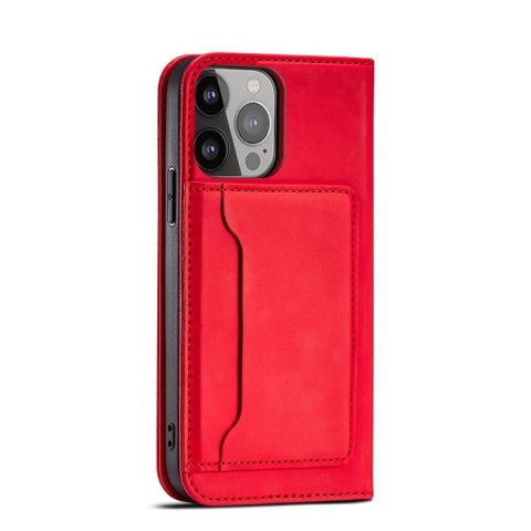 Magnet Card Case etui Samsung Galaxy S23 Ultra pokrowiec z klapką portfel podstawka czerwone
