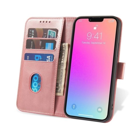 Etui portfel z klapką podstawką do iPhone 15 Pro Max Magnet Case - różowe