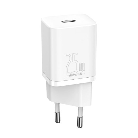 Szybka ładowarka sieciowa Baseus Si USB-C 25W 3A z kablem USB-C / USB-C 1m - biały