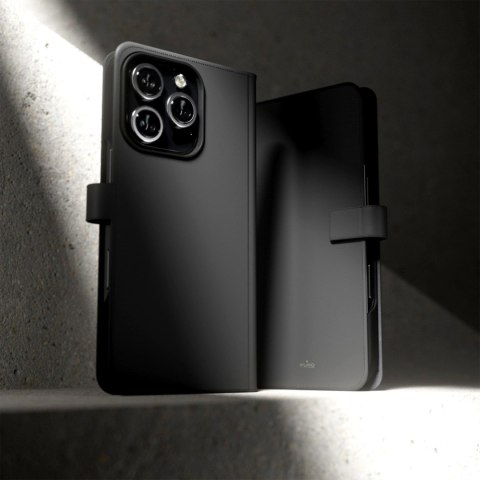 Etui z ekoskóry Puro Wallet Detachable MagSafe 2w1 z klapką i portfelem do iPhone 16 Pro - czarne