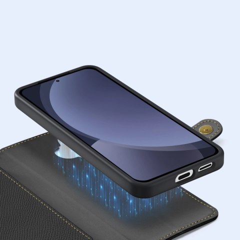 Etui skórzane Dux Ducis Lawa na Samsung Galaxy S25+ z odłączanym portfelem magnetycznym - czarne